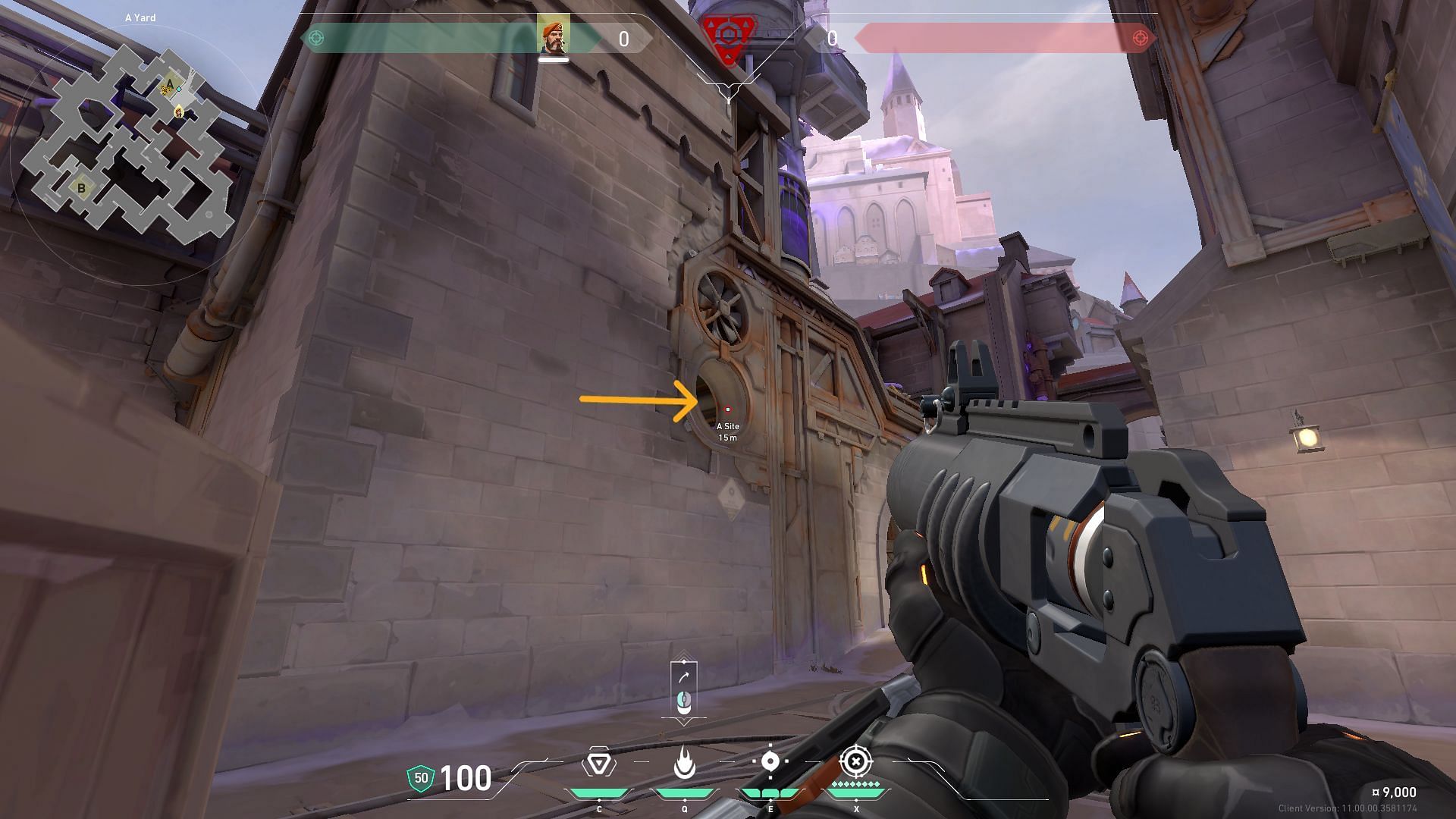A-Site molly lineup for defense positioning (Image via Riot Games)